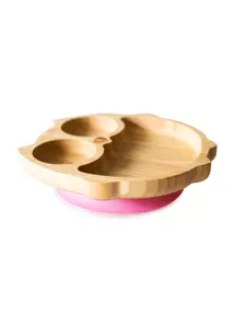 Eco Rascals bagoly bambusz tányér - rózsaszín