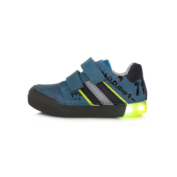 D.D. Step világító talpú világoskék neonsárga bőrcipő - 068-52