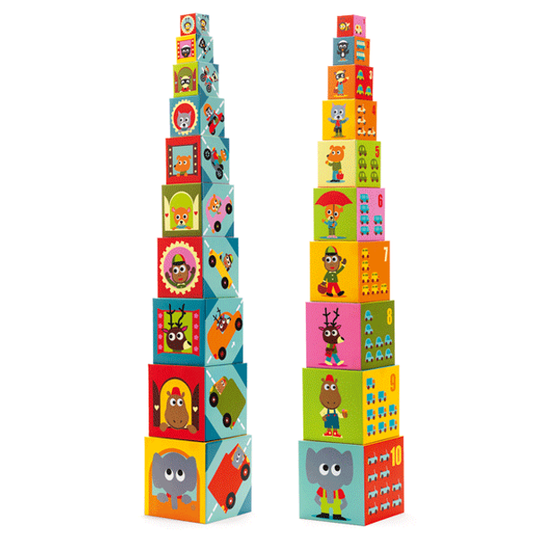 Toronyépítő kocka - Autók - 10 vehicles blocks - Djeco