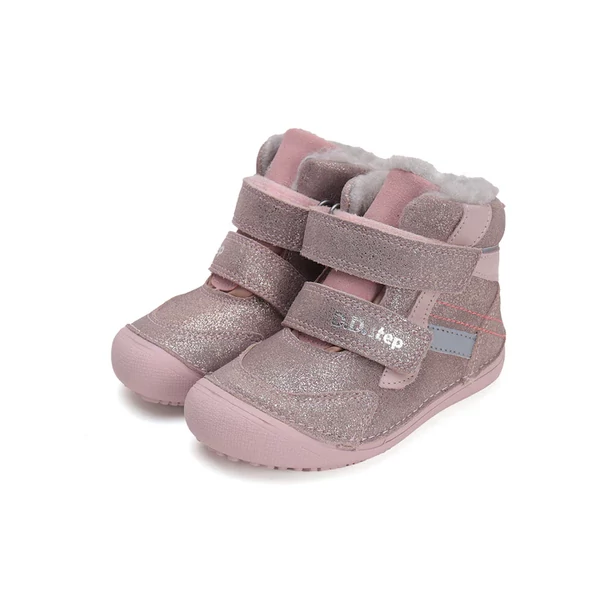 D.D. Step barefoot - Rózsaszín csillogós, bélelt bokacipő cipő - W063-42254C